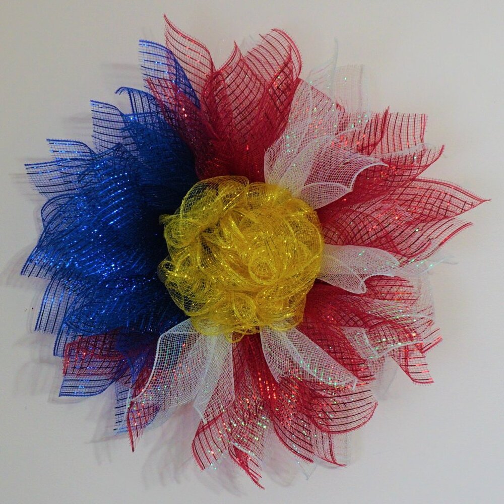 Deco Mesh American Flag Flower Wreath